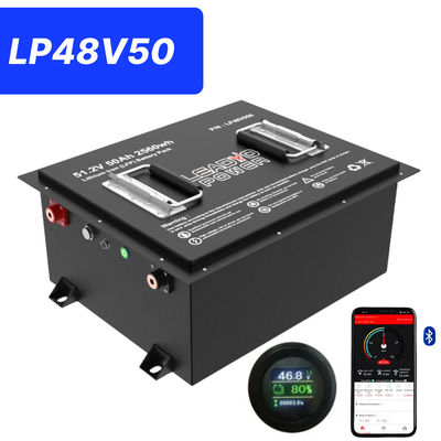 kopen 48V 50Ah 51.2V2 150Amp LiFePO4 Golfkar batterij met LCD-scherm en Bluetooth online vervaardiging